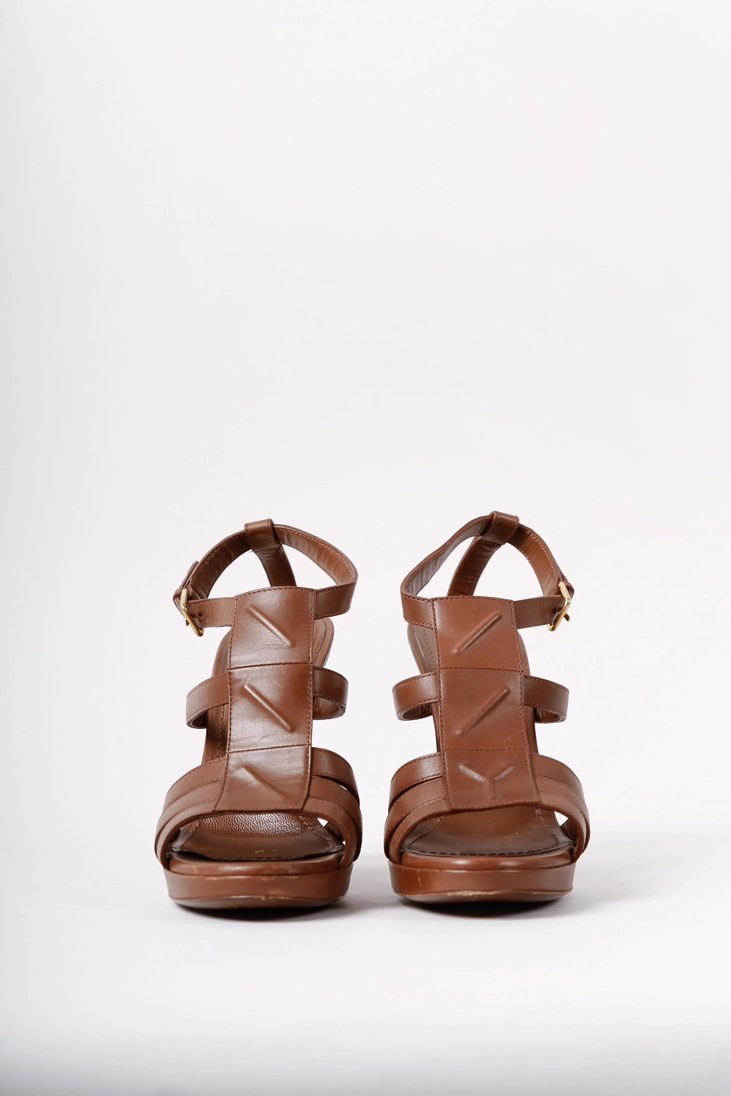 Brown sales buckle heels